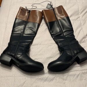 NWT Arizona size 8 black/brown Denver tall boots w/silver buckle at ankle.